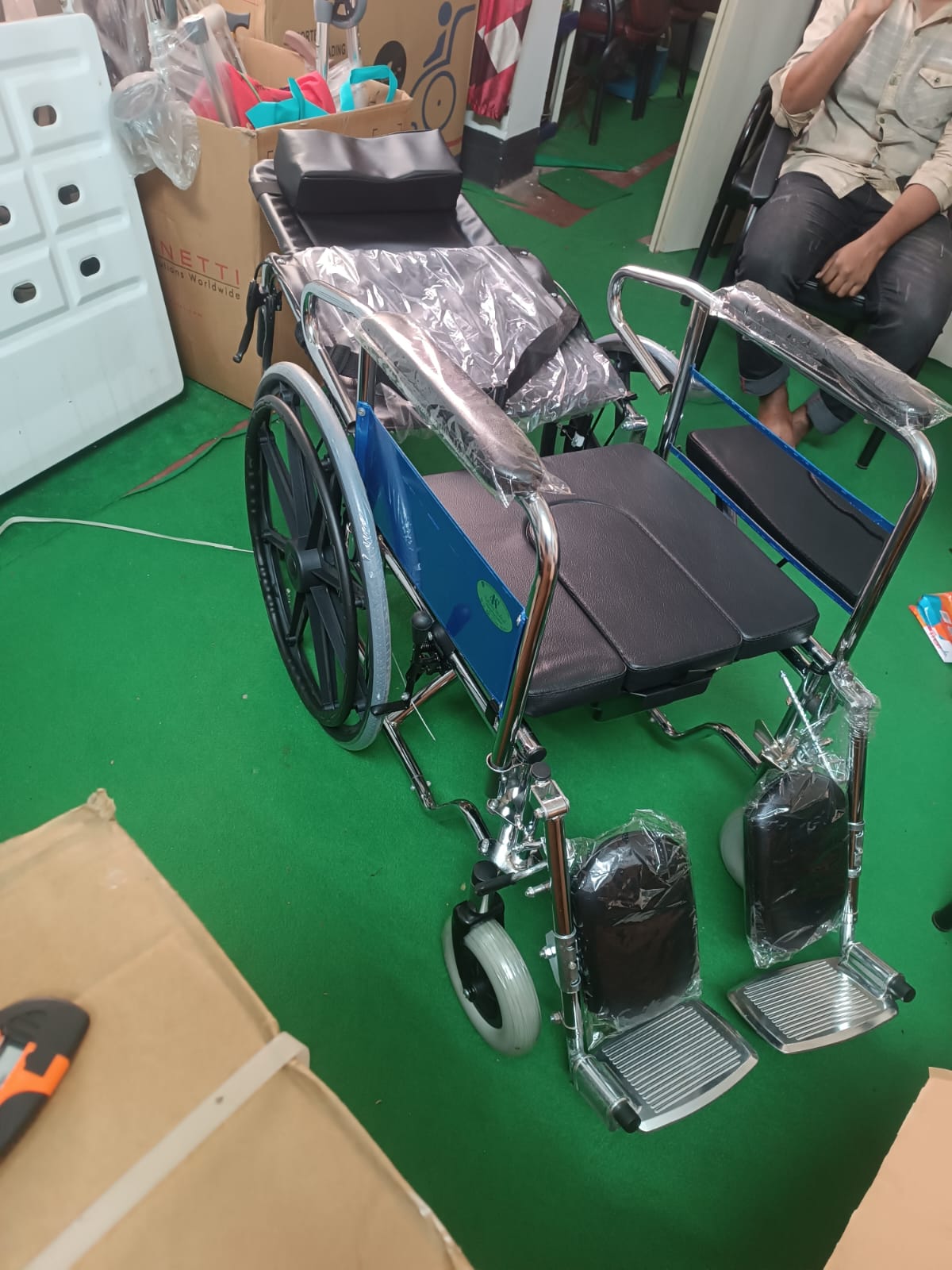 Phoenix Commode Sleeping Wheelchair | Double Cross Heavy Duty | Reclining Wheelchair with Toilet | Big Wheel Patient Chair - Image 3